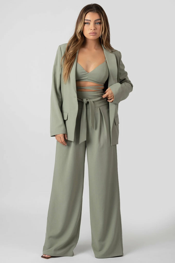 Public Desire UK Premium Tie Waist Wide Leg Trousers Sage 1 Public Desire UK Premium Tie Waist Wide Leg Trousers Sage