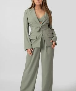 Public Desire UK Premium Tie Waist Wide Leg Trousers Sage 10 Public Desire UK Premium Tie Waist Wide Leg Trousers Sage