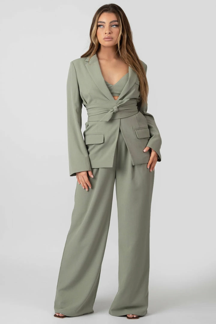 Public Desire UK Premium Tie Waist Wide Leg Trousers Sage 3 Public Desire UK Premium Tie Waist Wide Leg Trousers Sage
