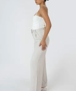 Public Desire UK High Waist Wideleg Tailored Trouser Stone KAIIA CLOTHING