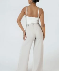 Public Desire UK High Waist Wideleg Tailored Trouser Stone KAIIA CLOTHING