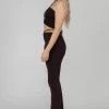 Public Desire UK Loop Ruched High Waist Split Trousers Chocolate