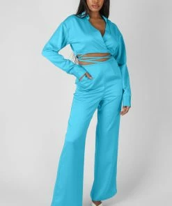 Public Desire UK KAIIA CLOTHING Strappy Waist Striaght Leg Trouser Blue