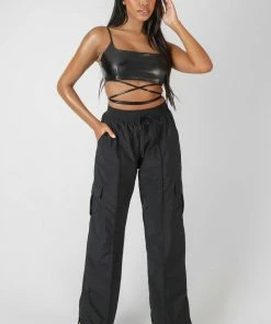 Public Desire UK Split Hem Cargo Trousers Black