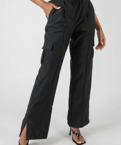 Public Desire UK Split Hem Cargo Trousers Black