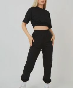 Public Desire UK Elasticated Waist Cropped T-Shirt Black KAIIA CLOTHING