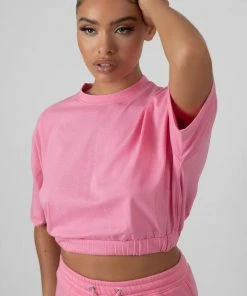 Public Desire UK Elasticated Waist Cropped T-Shirt Pink KAIIA CLOTHING