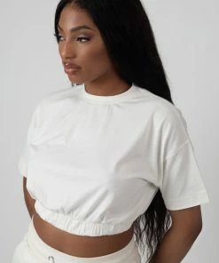 Public Desire UK Elasticated Waist Cropped T-Shirt White