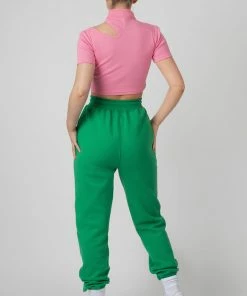 Public Desire UK High Neck Ribbed Cut Out Cropped T Shirt Pink KAIIA CLOTHING