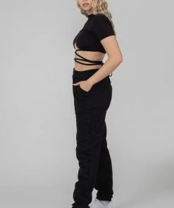 Public Desire UK KAIIA CLOTHING Underbust Detail Strappy Crop Top Black