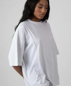 Public Desire UK Exposed Seam Oversized T Shirt Oatmeal Marl KAIIA CLOTHING
