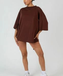 Public Desire UK Exposed Seam Oversized T Shirt Coffee
