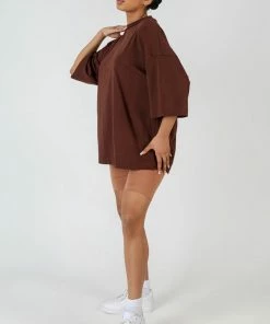 Public Desire UK Exposed Seam Oversized T Shirt Coffee