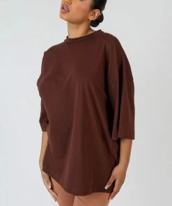Public Desire UK Exposed Seam Oversized T Shirt Coffee