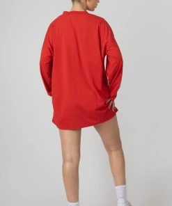 Public Desire UK KAIIA CLOTHING Columbia Slogan Long Sleeved T-Shirt Dress Red