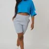 Public Desire UK Oversized Boxy Cropped Patch T-Shirt Blue
