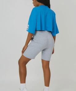 Public Desire UK Oversized Boxy Cropped Patch T-Shirt Blue