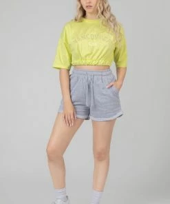 Public Desire UK KAIIA CLOTHING Elasticated Hem Tonal Embroidered T-Shirt Lime