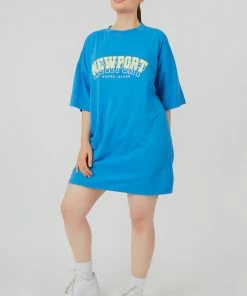 Public Desire UK Newport Graphic T-Shirt Dress Blue