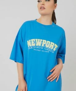 Public Desire UK Newport Graphic T-Shirt Dress Blue