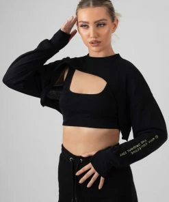Public Desire UK KAIIA CLOTHING Layered Cropped T-Shirt Black