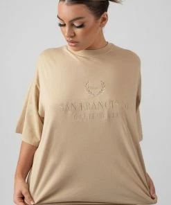 Public Desire UK KAIIA CLOTHING Tonal Embroidered Tee Stone