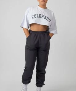 Public Desire UK KAIIA CLOTHING Super Cropped Printed T Shirt Grey