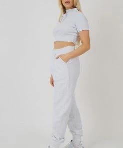 Public Desire UK High Neck Ribbed Cropped T Shirt Oatmeal Marl KAIIA CLOTHING