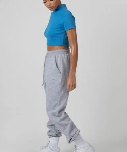 Public Desire UK High Neck Ribbed Cropped T Shirt Blue