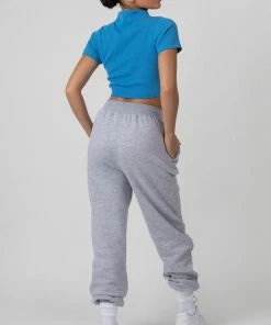 Public Desire UK High Neck Ribbed Cropped T Shirt Blue