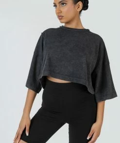 Public Desire UK Exposed Seam Oversized Cropped T Shirt Acid Wash KAIIA CLOTHING