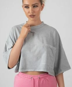 Public Desire UK Boxy Cropped Graphic T-Shirt Acid Wash KAIIA CLOTHING