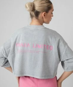 Public Desire UK Boxy Cropped Graphic T-Shirt Acid Wash KAIIA CLOTHING