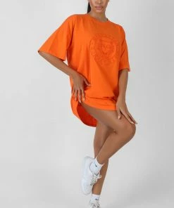 Public Desire UK Manhattan Embroidered T-Shirt Dress Orange KAIIA CLOTHING