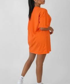 Public Desire UK Manhattan Embroidered T-Shirt Dress Orange KAIIA CLOTHING