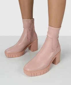Public Desire UK OBSTACLE PINK CHUNKY HEELED ANKLE BOOTS