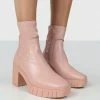 Public Desire UK OBSTACLE PINK CHUNKY HEELED ANKLE BOOTS