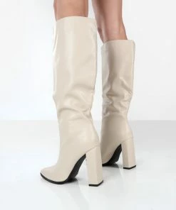 Public Desire UK Posie Stone Pu Knee High Boots Long Boots
