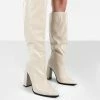 Public Desire UK Posie Stone Pu Knee High Boots Long Boots