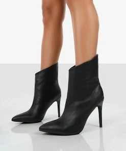 Public Desire UK Quinn Black Pu Heeled Stiletto Ankle Boots 7 Public Desire UK Quinn Black Pu Heeled Stiletto Ankle Boots