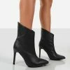 Public Desire UK Quinn Black Pu Heeled Stiletto Ankle Boots