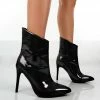 Public Desire UK Quinn Black Patent Heeled Stiletto Ankle Boots