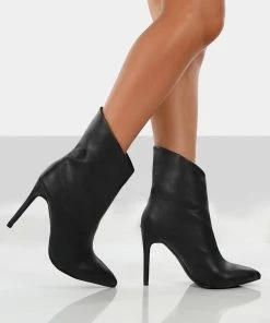 Public Desire UK Quinn Black Pu Heeled Stiletto Ankle Boots 6 Public Desire UK Quinn Black Pu Heeled Stiletto Ankle Boots