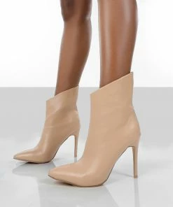 Public Desire UK Quinn Nude Patent Heeled Stiletto Ankle Boots 7 Public Desire UK Quinn Nude Patent Heeled Stiletto Ankle Boots