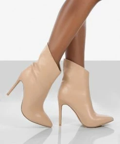 Public Desire UK Quinn Nude Patent Heeled Stiletto Ankle Boots 6 Public Desire UK Quinn Nude Patent Heeled Stiletto Ankle Boots