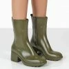 Public Desire UK Ankle Boots Rainyday Green Chunky Zip Up Heeled Wellies