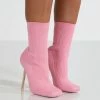 Public Desire UK Souffle Pink Knit Stiletto Heel Sock Ankle Boot