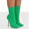 Public Desire UK SOUFFLE GREEN KNIT STILETTO HEEL SOCK ANKLE BOOT