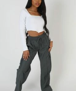 Public Desire UK Long Sleeve Hankey Crop Top White KAIIA CLOTHING