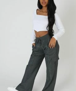 Public Desire UK Long Sleeve Hankey Crop Top White KAIIA CLOTHING